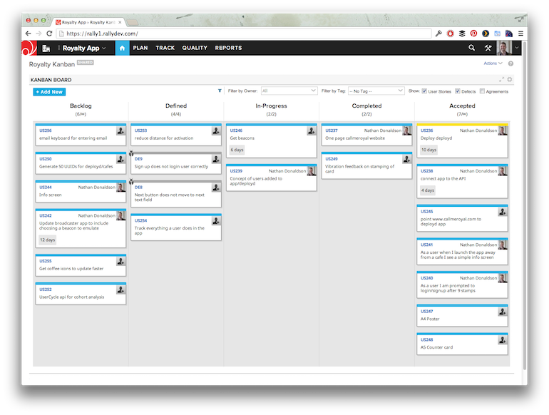 Example of a project’s Kanban board with WIP limits at the top of columns.