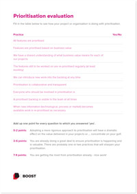 Click the thumbnail of the Prioritisation evaluation checklist to download the checklist PDF.