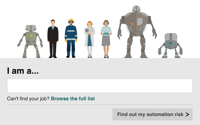 Click the screenshot from the BBC's "Will a robot take your job?" tool to check your own job. 