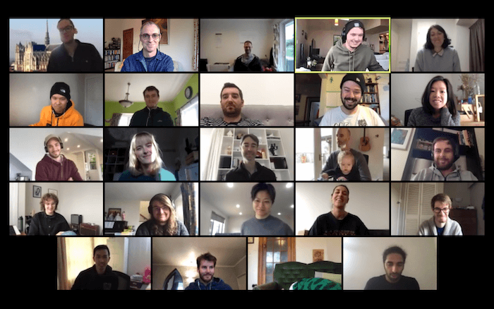 A screenshot of teh whole team catch-up on Zoom. 