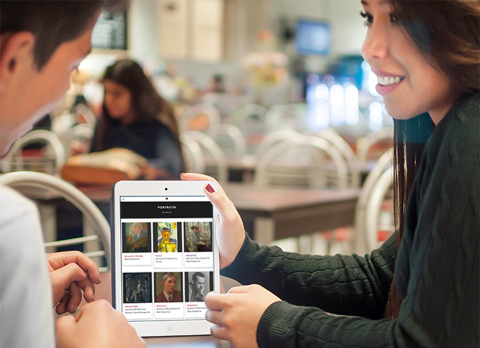 A girl showing a friend digital collections from online galleries, libraries, archives and museums.