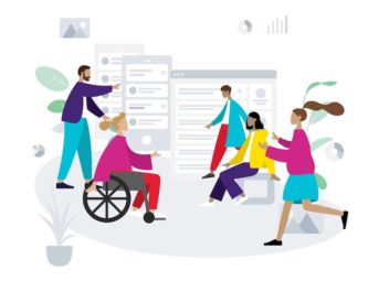 Stylised figures at work on a project aiming to follow the New Zealand Government Digital Service Design Standard.